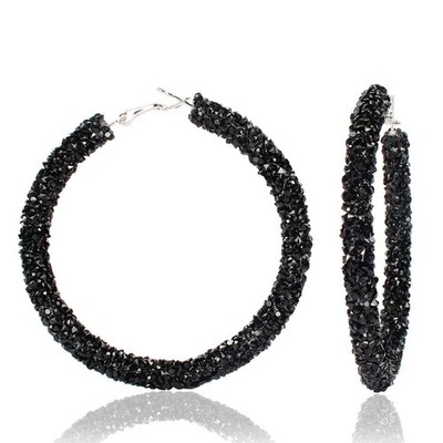 Glitter Hoop Earrings Full Circle Round Sparkle Rhinestone Crystal Wrapped  - 01