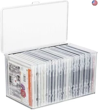 Rainmae CD Storage Box Clear Plastic CD Organizer DVD Storage Box with Lid