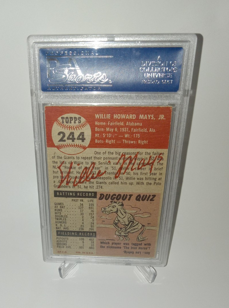 RARE 1953 Willie Mays #244 Topps Card PSA 4 (MK) Graded view 5