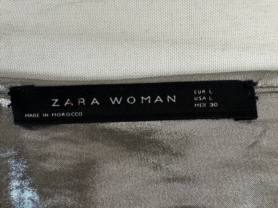 Blusa Zara Mujer L Metálica Plateada Dorada Brillante Tejido Líquido Glamour Elegante Fiesta Calce Foto 3 de 4