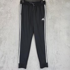 Adidas Jogger Pants Womens Small Black White 3 Stripes Track Athletic Stretch