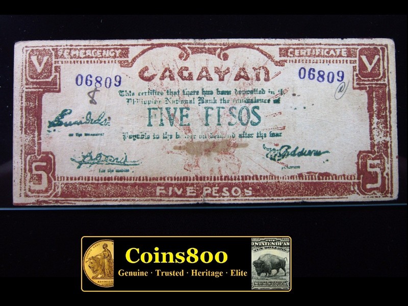 Philippines Cagayan 5 Pesos 1942 P S191 1WWII Emergency Guerrilla 8u6809