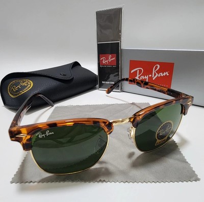 NEW- RAY-BAN Unisex Classic Clubmaster Polished Tortoise On Gold 3016 G15; 49-21 Ray-Ban Clubmaster Classic Sunglasses - Polished Tortoise on  main image 3