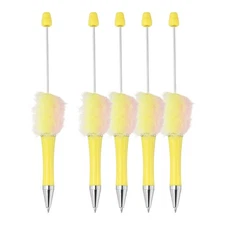 Fluffy Beadable Pens, Plastic Bead Pen for DIY Beads - 5 Pcs (Yellow Gradient)