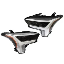 Pair Side Headlight For Toyota Tundra 2022-2023 LED Type Black w/ Halogen Signal