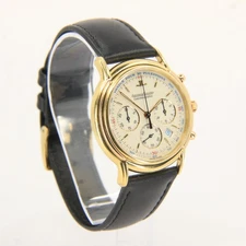 Vintage 18ct Jaeger LeCoultre Yellow Gold Quartz Chronograph Watch Leather Strap
