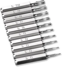 10PCS Security Torx Bit Set, Precision Set T1 - T10 Miniature Silver 