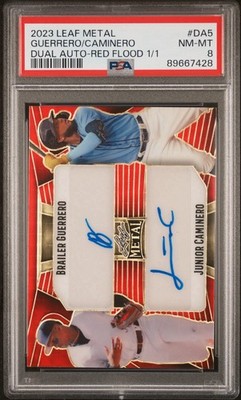 2023 Leaf Metal Junior Caminero / Brailer Guerrero Dual Auto Red Flood 1/1 PSA 8