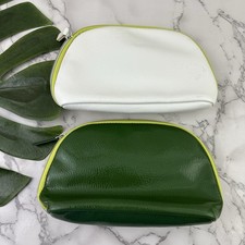 La Mer Cosmetic Makeup Bag Lot of 2 White Green Patent Zipper Travel Pouch
