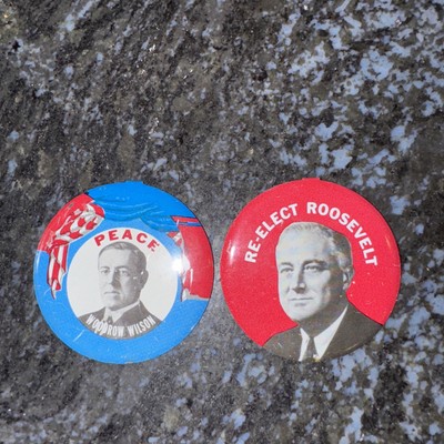 Pair Of (2) - Seagram 7 Whiskey Election Pins Ted Roosevelt And Woodrow Wilson