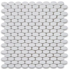 T94XP Thassos White Marble 1-1/4x5/8 Ellipse Oval Mosaic Tile Polished