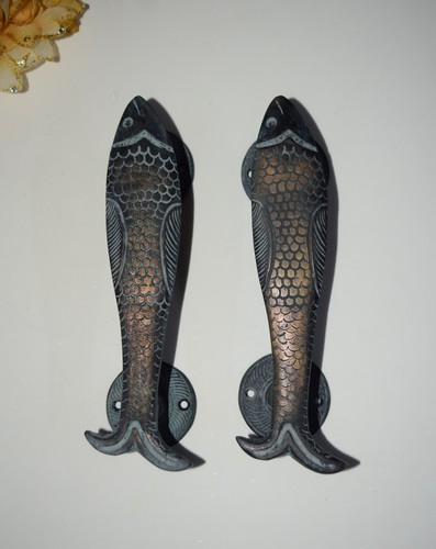 Antique Finish Salmon Fish Door Handles Brass Water Animals Door Pull Grip HK326