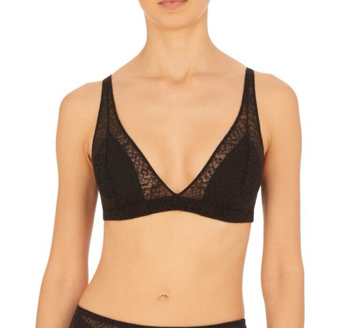 Natori Pretty Smooth Black lace bralette triangle soft cup sz M