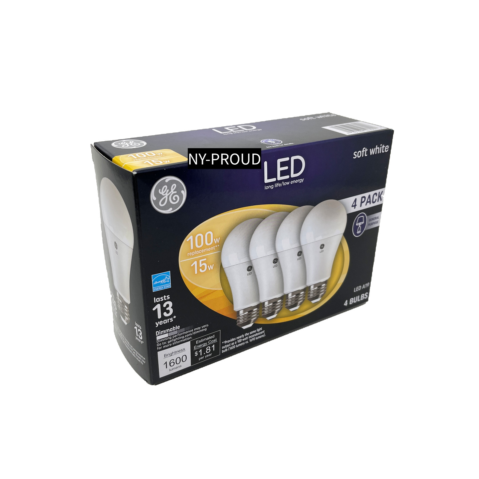 GE LED A19 Light Bulbs Soft White 100-Watt Replacement EQ General Purpose 4-Pack