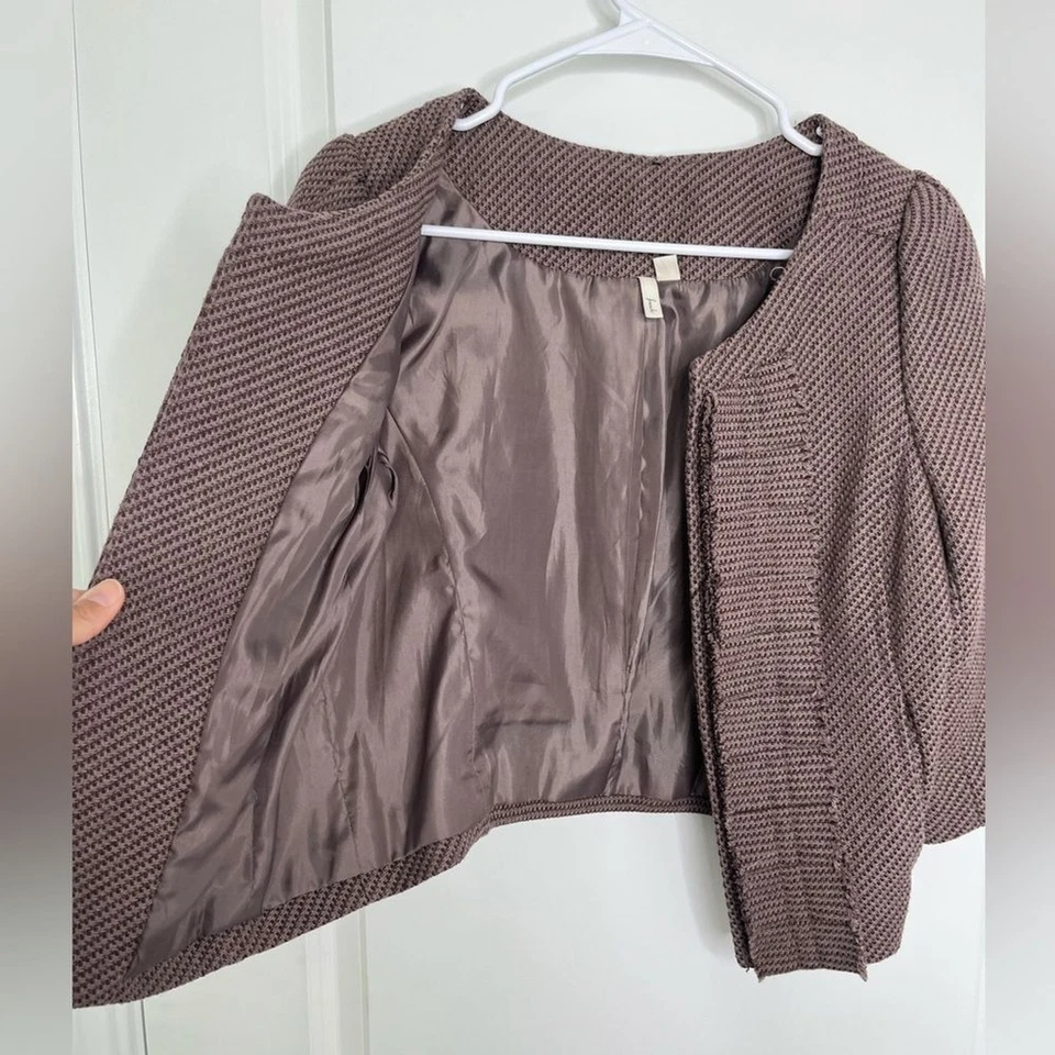 Blazer Frenchi Marrón Tweed Mezcla Lana Recortado Abierto Talla Grande Foto 3 de 4