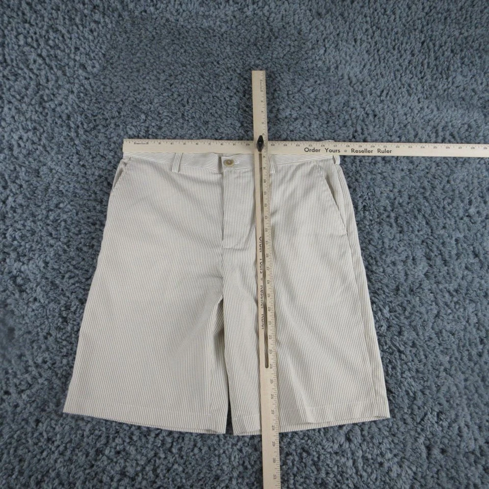 Bermudas IZOD Shorts Para Hombre 33 Beige Blanco Rayas 34x10* Foto 3 de 4