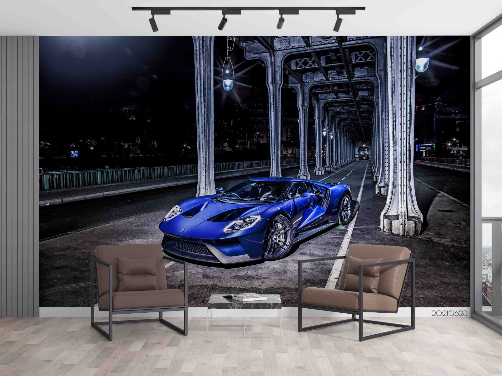 3D City Building Blue Car Self-adhesive Removable Wallpaper Murals