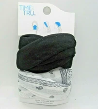 Time & Tru Women's Head Wrap Multifunctional 2 Pack Face Covering Black & Print