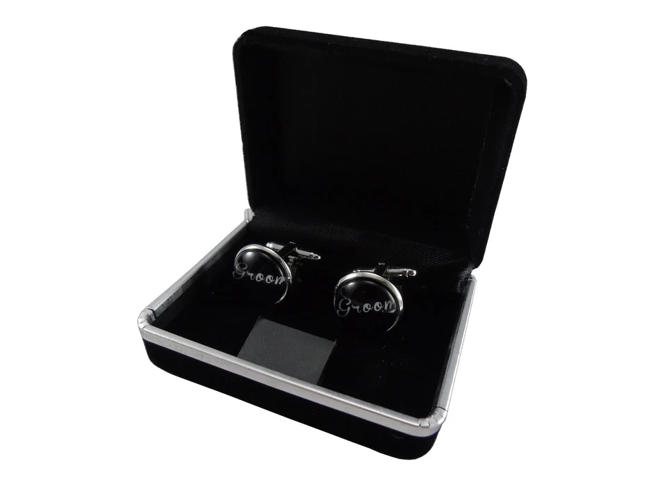 Gemelos Chapados en Negro Grabados Personalizados Boda Gemelos Caja de Regalo Foto 3 de 4