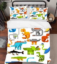 3D Dinosaur Icons Set Colorful Quilt Cover Set Duvet Cover Bedding Pillowcases