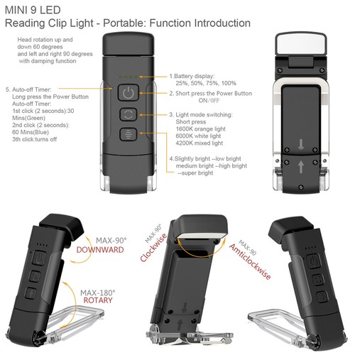 Reading Lights For Books In Bed Portable Clip-on LED USB Rechargeable Lamp E FD5 - Picture 11 of 12