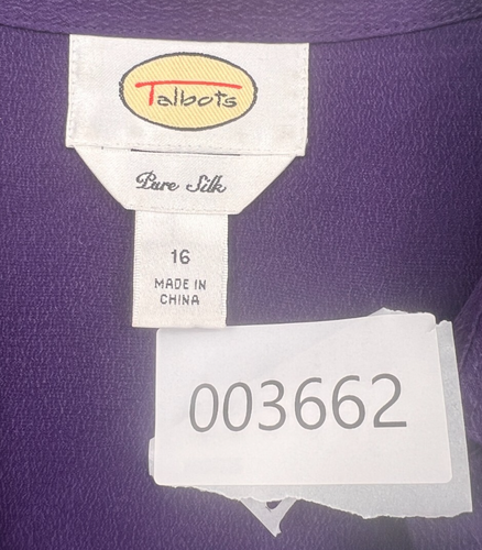 Talbots reine Seide Damen lila versteckte Knopfleiste Tunika 100 % Seide Top Gr 16 - Bild 11 von 11