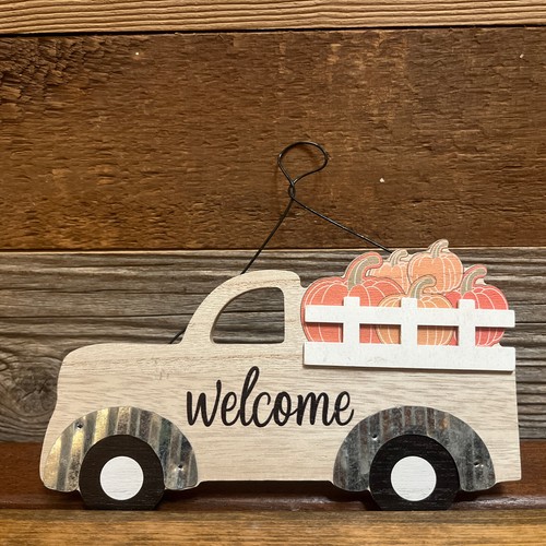 "Placa de pared de camión de colección calabaza de bienvenida primitiva madera 8"" X 4,5"" NUEVA" - Imagen 1 de 3