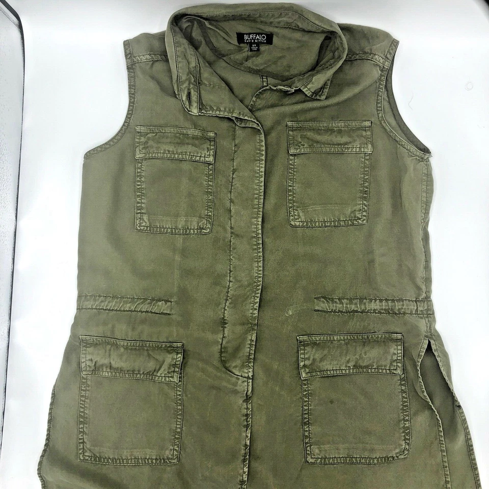 Chaleco Buffalo David Bitton Sin Mangas Utilitario Cintura Cincha Verde Ejército Lyocell S/P Foto 4 de 4