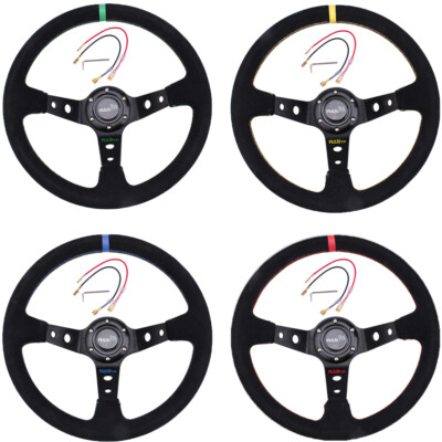 Universal 350mm Suede Leather Stitch Deep Dish Sport Racing Car Steering Wheel