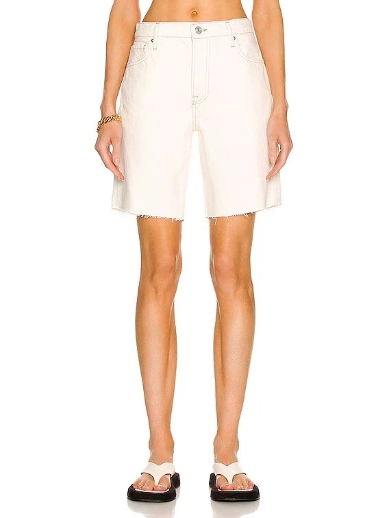 Pantalones Cortos Bermudas Frame Le Slouch Crudo Blanco Denim Corte 26 Nuevos con Etiquetas $188