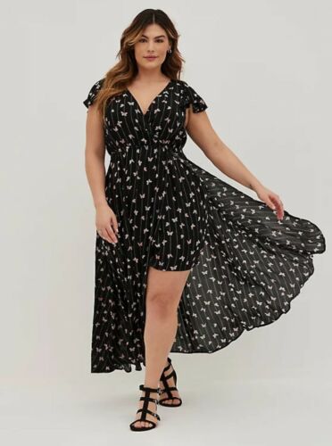 Torrid Butterfly Maxi Dress Asymmetrical Walk Through Black NWT New 4X