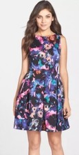 Taylor Floral Print Sleeveless Fit & Flare Scuba Dress Vibrant MultiColor  Sz 10