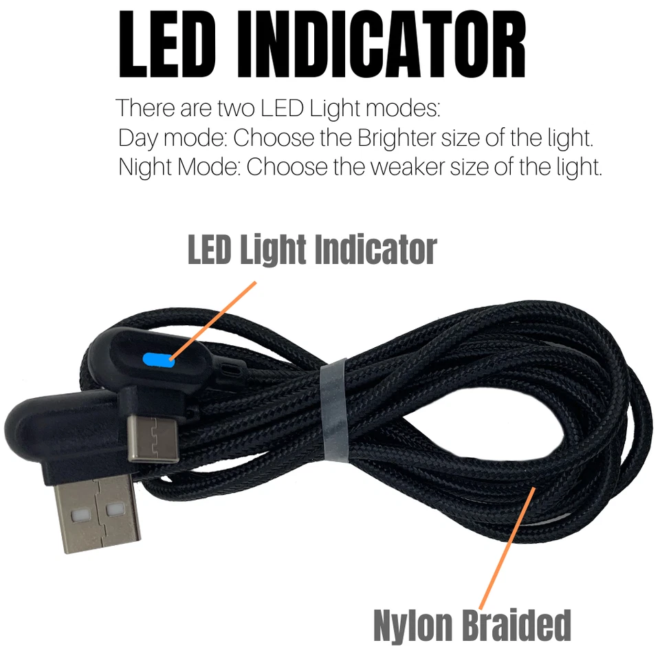 3 Pack Braided 90 Degree Right Angle Type C Cable 3Ft 6Ft USB-C Fast Charger Lot - Image 4 of 4