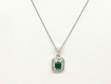 .82CTW Emerald and Diamond Pendant on 16" Cable Necklace 14KT White Gold