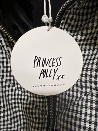 PRINCESS POLLY The Kier schwarz weiß karierte Steppjacke Sherpa Kapuze Gr. XS/S - Bild 7 von 13