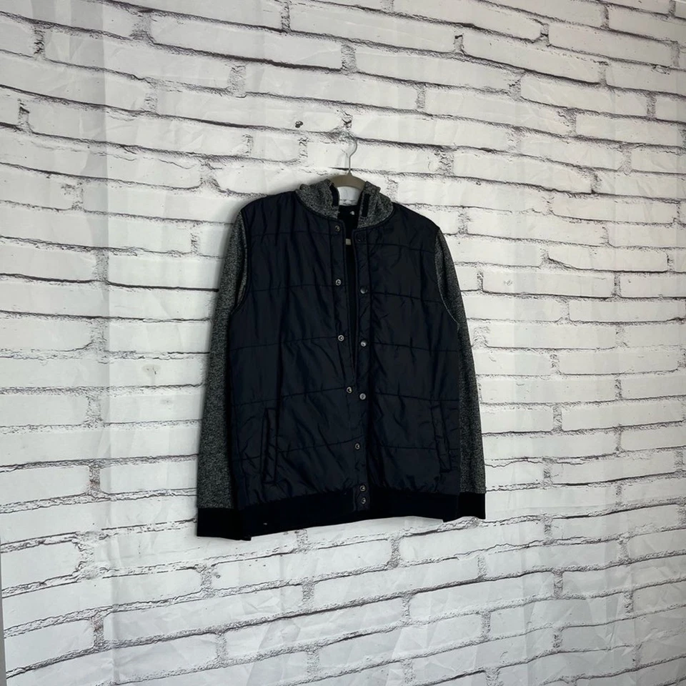 Chaqueta acolchada Ocean Current para mujer XL negra gris dos tonos con capucha y botones Y2K Foto 3 de 4