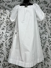 Zara White Puff Sleeve Midi Dress Floral Appliqué Embellishments Sz M Vacation