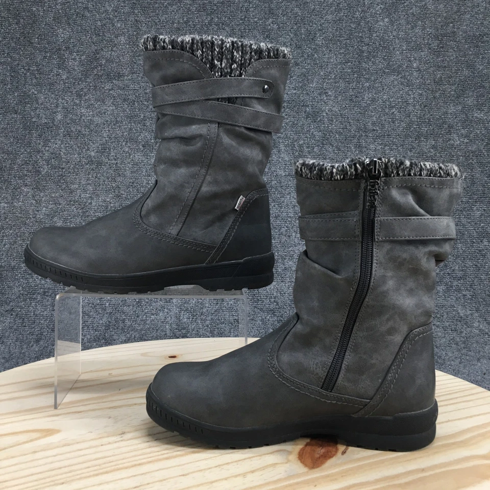 Totes Boots Womens 7 M Kappa Winter Gray Faux Leather Zip Faux Fur Round Toe - Image 2 of 4