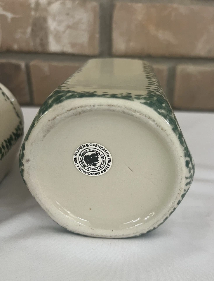 🍎 Juego de 2 jarrones de cerámica con temática de manzana esponja verde/crema casa de campo Foto 4 de 4