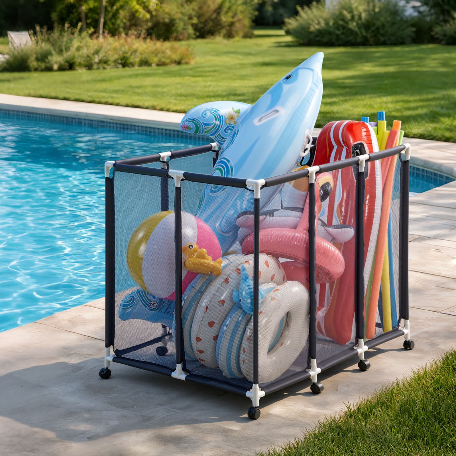 Uimoso Rolling Pool Toy Storage Bin Organizer with Frame 48 x 33 x 39 in