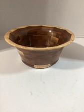 Handcrafted Segmented Wood Bowl Walnut and Maple Serving Dish Large