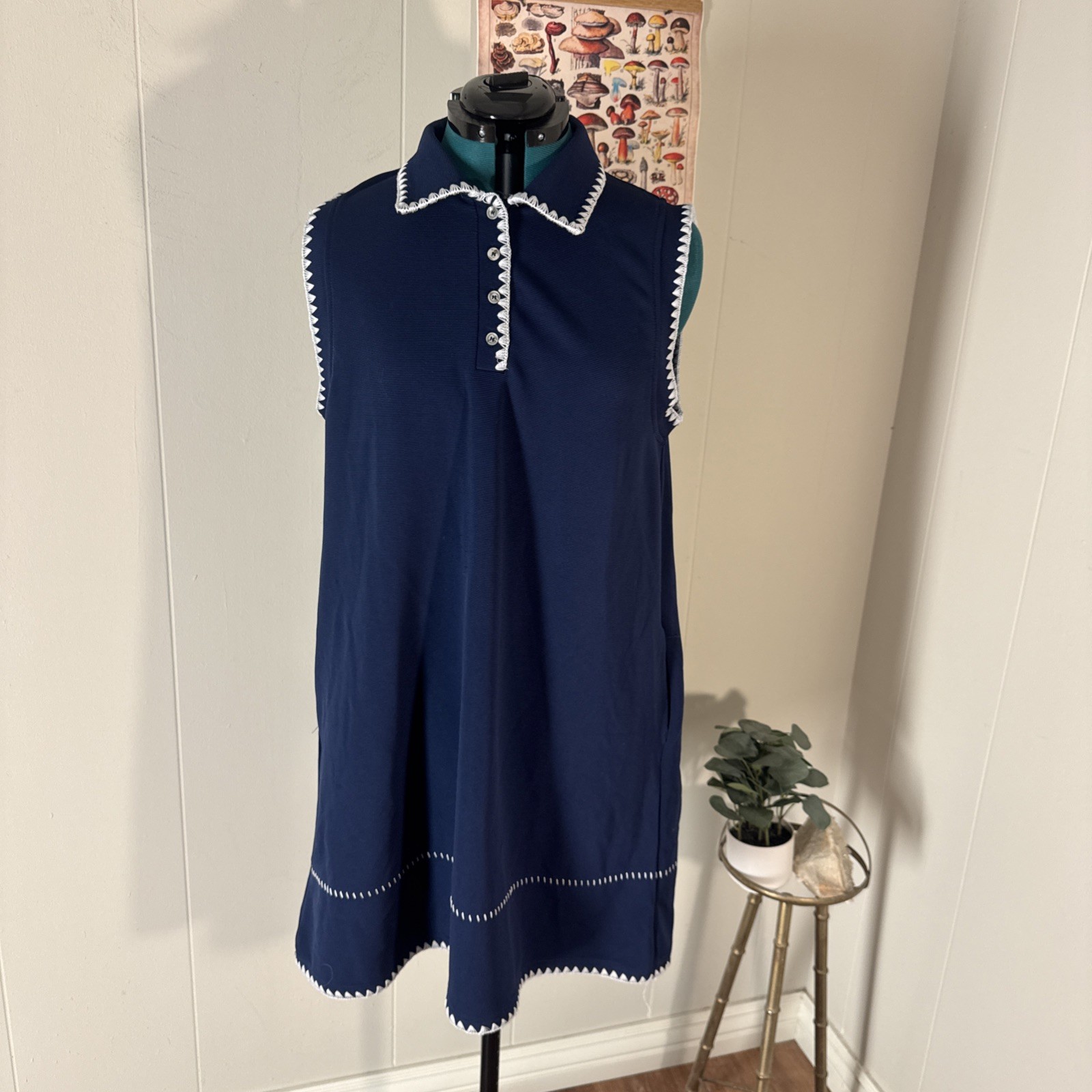 JODIFL Womens Navy Blue Textured Sleeveless Collared Shift Dress Size L