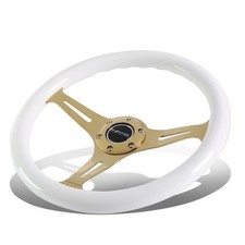 Nrg 350mm White Wood Grain Grip Chrome Gold 3-spoke Steering Wheel Whorn Button