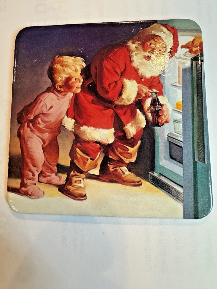 Set Of 6 VTG Coca Cola Christmas Coasters Retro Santa Claus Cork Backed - New - Image 3 of 4
