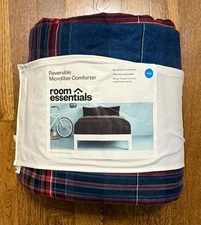 Room Essentials King Lofty Microfiber Printed Comforter Blue Plaid