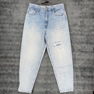 Levis Big E Womens High Loose Taper Jeans Size 30 Light Wash Distressed Stretch