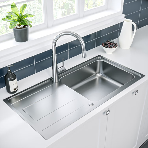 Single Bowl Inset Chrome Stainless Steel Kitchen Sink with Reversible BeBa_26185 - Picture 1 of 5