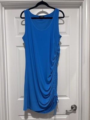 0063- Express Blue Ruched Side Bodycon Midi Dress XL Sleeveless