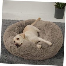Calming Donut Cuddler Dog Bed, Round Fluffy Pet Bed with Large Round Taupe