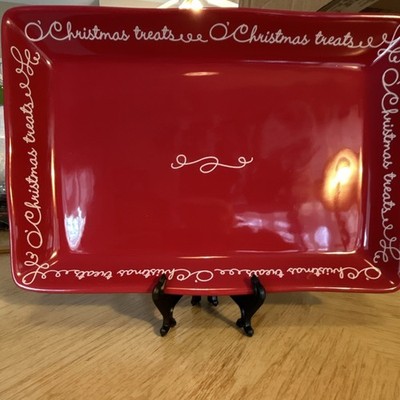 Hallmark Ceramic Christmas Centerpiece Platter Red White Holiday Seasonal